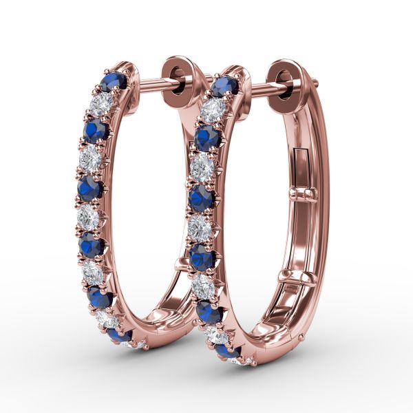 Alternaing Sapphire and Diamond Hoop Earrings  Image 2 Parris Jewelers Hattiesburg, MS