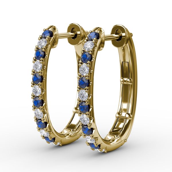 Alternaing Sapphire and Diamond Hoop Earrings  Image 2 J. Thomas Jewelers Rochester Hills, MI