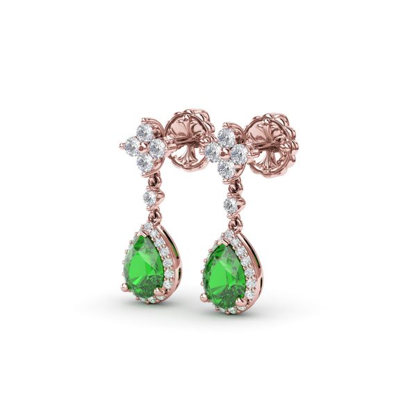 Emerald and Diamond Teardrop Dangle Earrings Image 2 Perry's Emporium Wilmington, NC