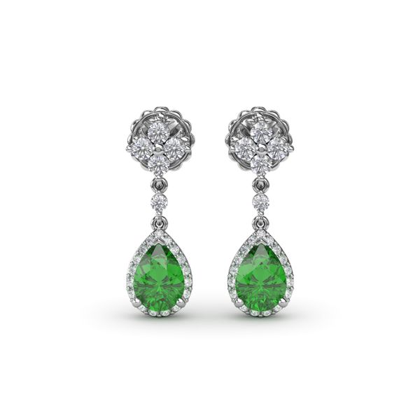 Emerald and Diamond Teardrop Dangle Earrings Perry's Emporium Wilmington, NC