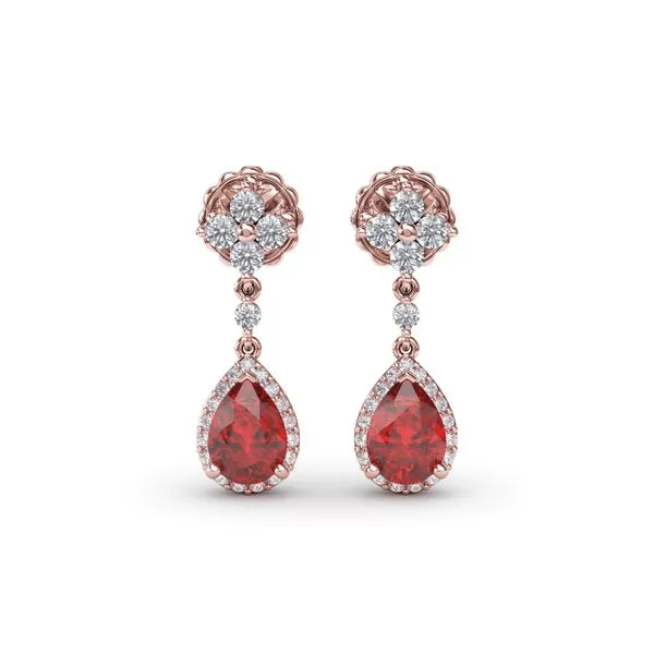 Ruby and Diamond Teardrop Dangle Earrings ER1882R-14kt-Rose