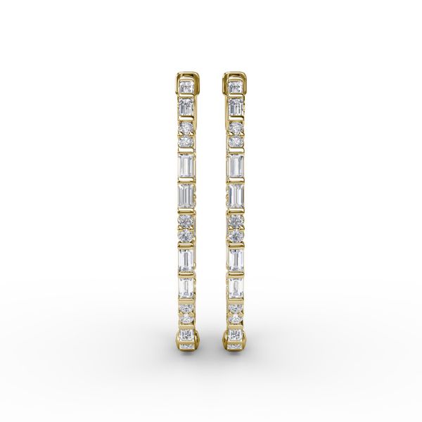 Alternating Emerald and Round Diamond Hoop Earrings  Image 2 LeeBrant Jewelry & Watch Co Sandy Springs, GA