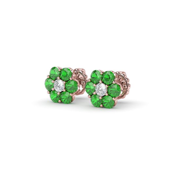 Floral Emerald And Diamond Stud Earrings  Image 2 John Herold Jewelers Randolph, NJ