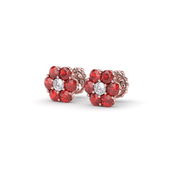 Floral Ruby And Diamond Stud Earrings  Image 2 Gaines Jewelry Flint, MI