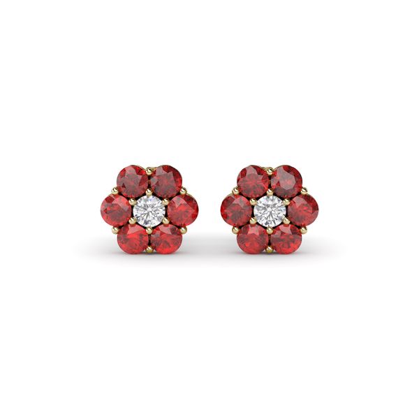 Floral Ruby And Diamond Stud Earrings  Perry's Emporium Wilmington, NC