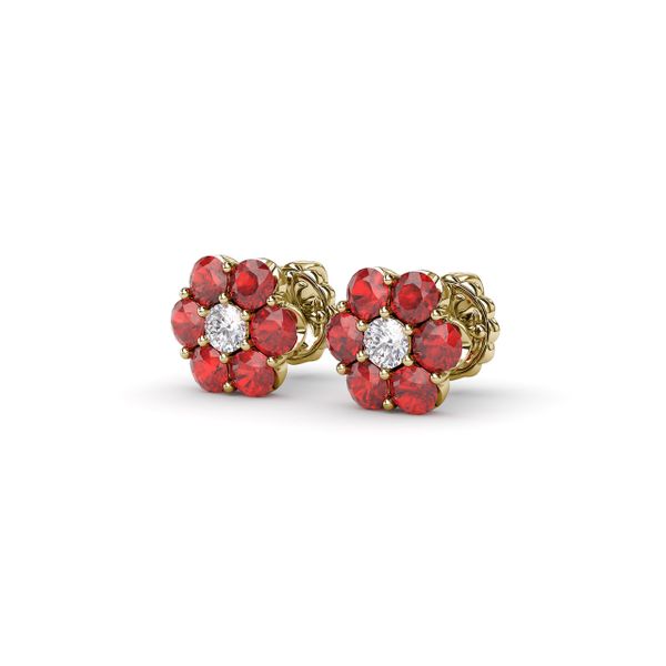 Floral Ruby And Diamond Stud Earrings  Image 2 The Diamond Center Claremont, CA