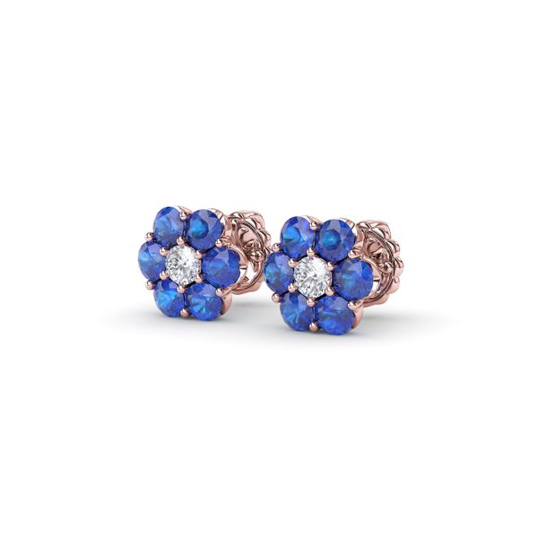 Floral Sapphire And Diamond Stud Earrings  Image 2 The Diamond Center Claremont, CA