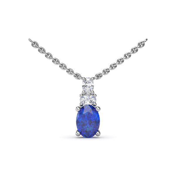 Oval Solitaire Sapphire and Diamond Necklace Parris Jewelers Hattiesburg, MS