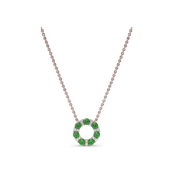 Shared Prong Emerald and Diamond Circle Necklace Perry's Emporium Wilmington, NC