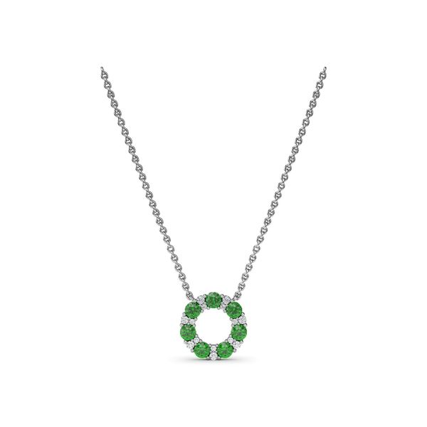 Shared Prong Emerald and Diamond Circle Necklace Cornell's Jewelers Rochester, NY