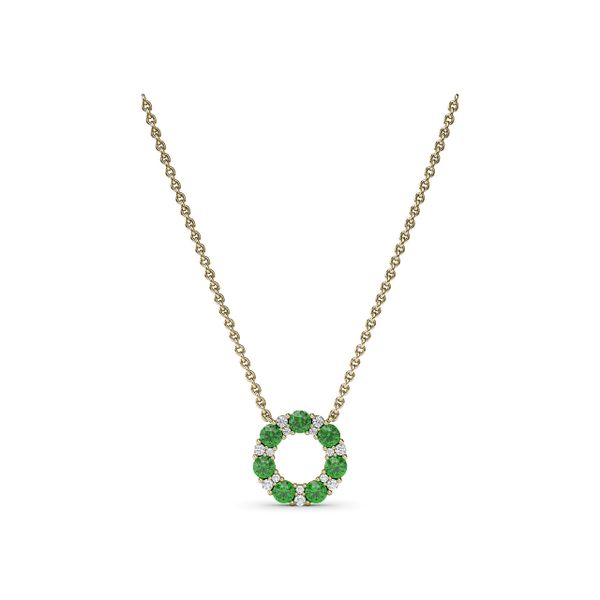 Shared Prong Emerald and Diamond Circle Necklace Graham Jewelers Wayzata, MN