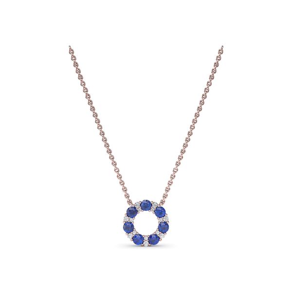 Shared Prong Sapphire and Diamond Circle Necklace Parris Jewelers Hattiesburg, MS