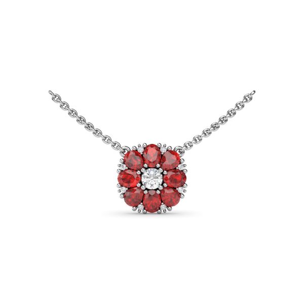Ruby Flower Cluster Necklace D. Geller & Son Jewelers Atlanta, GA