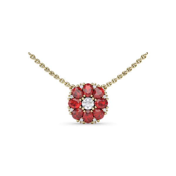 Ruby Flower Cluster Necklace J. Thomas Jewelers Rochester Hills, MI