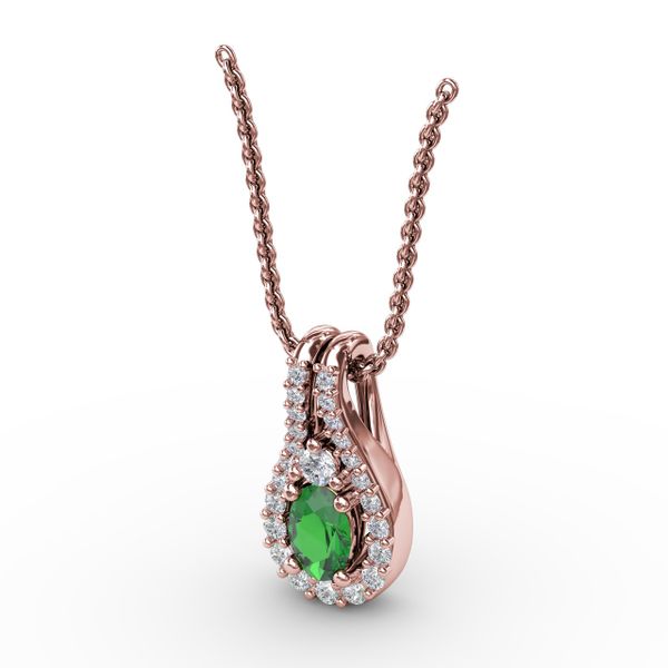 Halo Teardrop Emerald and Diamond Pendant  Image 2 Falls Jewelers Concord, NC
