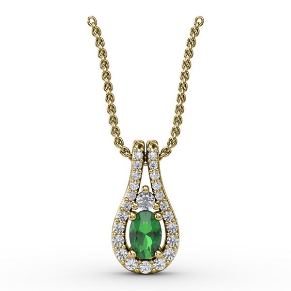 Halo Teardrop Emerald and Diamond Pendant  Conti Jewelers Endwell, NY