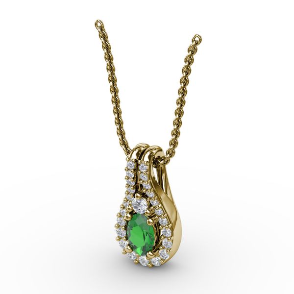 Halo Teardrop Emerald and Diamond Pendant  Image 2 Selman's Jewelers-Gemologist McComb, MS