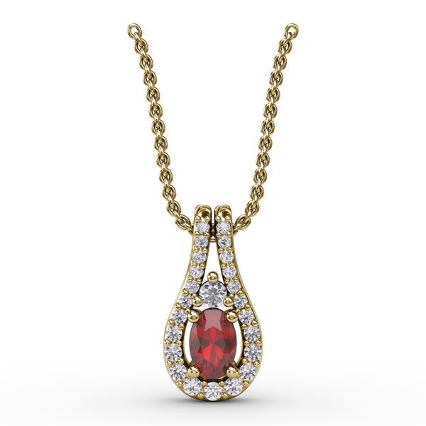 Halo Teardrop Ruby and Diamond Pendant  J. Thomas Jewelers Rochester Hills, MI