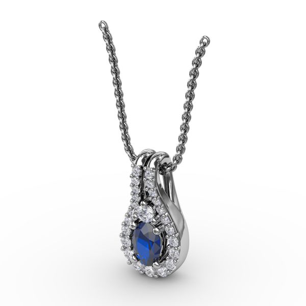Halo Teardrop Sapphire and Diamond Pendant  Image 2 Gaines Jewelry Flint, MI