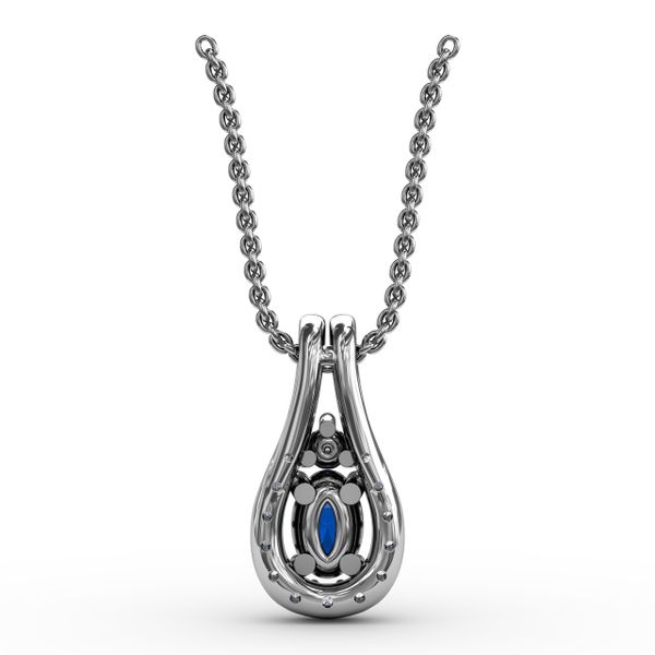 Halo Teardrop Sapphire and Diamond Pendant  Image 3 Castle Couture Fine Jewelry Manalapan, NJ