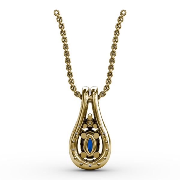 Halo Teardrop Sapphire and Diamond Pendant  Image 3 Milano Jewelers Pembroke Pines, FL