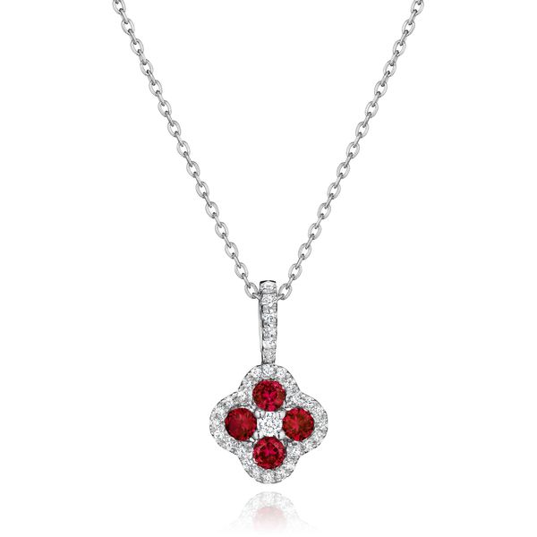 Front & Center Ruby and Diamond Cluster Pendant Parris Jewelers Hattiesburg, MS