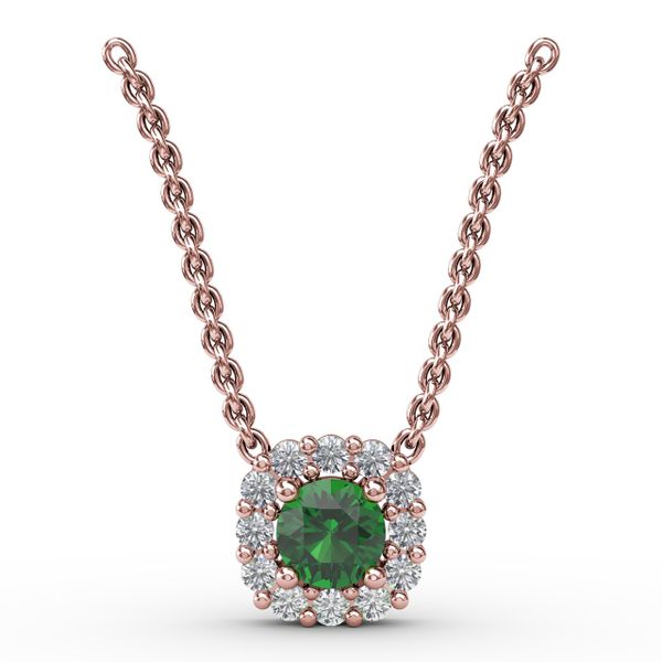 Classic Round Emerald and Diamond Pendant J. Thomas Jewelers Rochester Hills, MI
