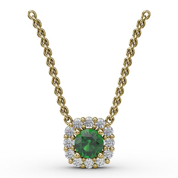 Classic Round Emerald and Diamond Pendant Falls Jewelers Concord, NC