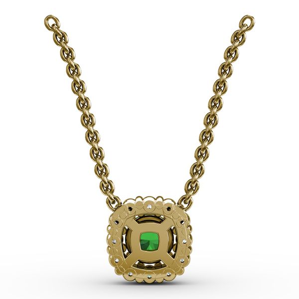 Classic Round Emerald and Diamond Pendant Image 3 Castle Couture Fine Jewelry Manalapan, NJ