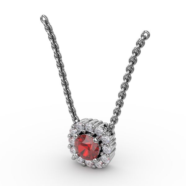 Classic Round Ruby and Diamond Pendant Image 2 Castle Couture Fine Jewelry Manalapan, NJ