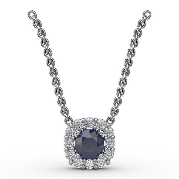 Classic Round Sapphire and Diamond Pendant LeeBrant Jewelry & Watch Co Sandy Springs, GA