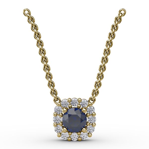 Classic Round Sapphire and Diamond Pendant Conti Jewelers Endwell, NY