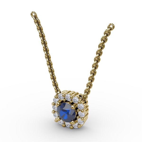 Classic Round Sapphire and Diamond Pendant Image 2 LeeBrant Jewelry & Watch Co Sandy Springs, GA