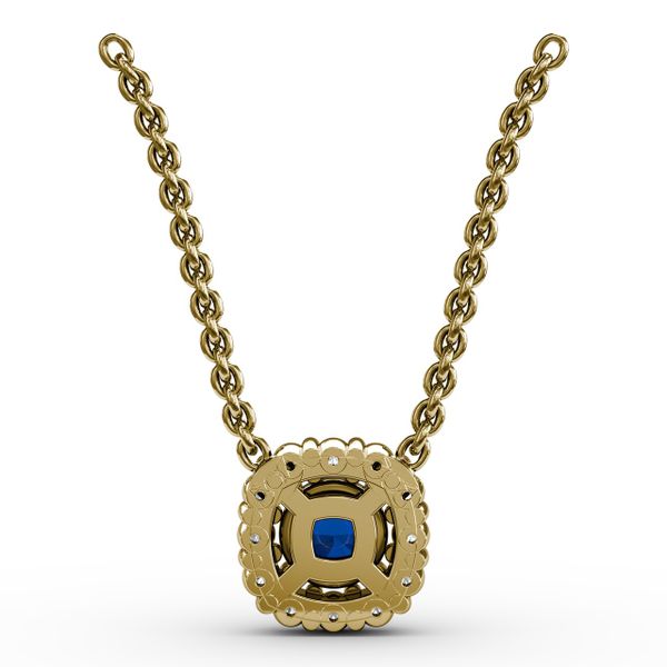 Classic Round Sapphire and Diamond Pendant Image 3 LeeBrant Jewelry & Watch Co Sandy Springs, GA