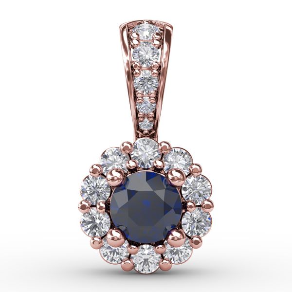 Halo Sapphire and Diamond Pendant  D. Geller & Son Jewelers Atlanta, GA