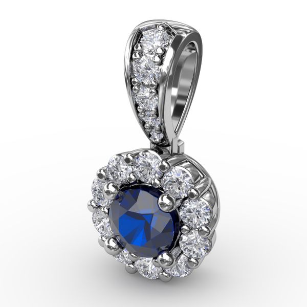 Halo Sapphire and Diamond Pendant  Image 2 Cornell's Jewelers Rochester, NY
