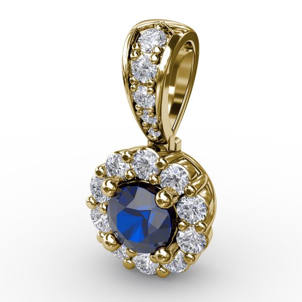 Halo Sapphire and Diamond Pendant  Image 2 Sanders Diamond Jewelers Pasadena, MD