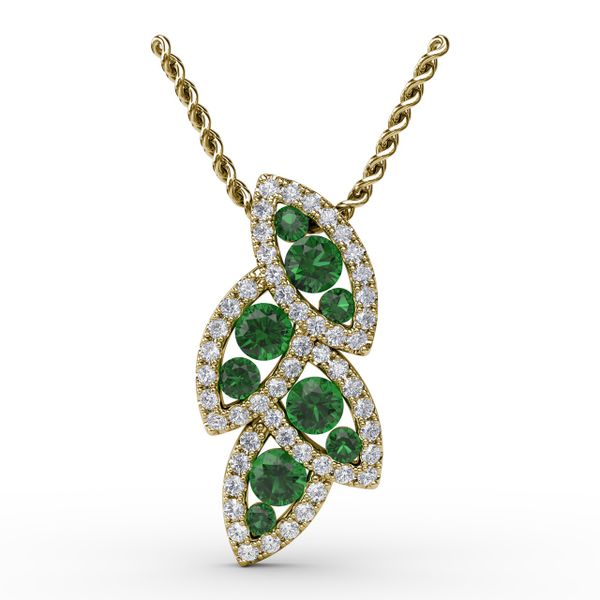 Glam Galore Emerald and Diamond Leaf Pendant Shannon Jewelers Spring, TX