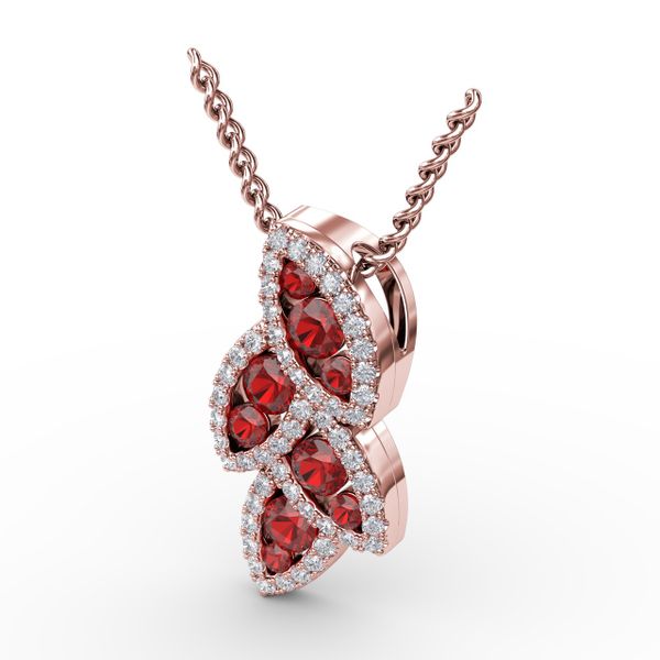 Glam Galore Ruby and Diamond Leaf Pendant Image 2 Bell Jewelers Murfreesboro, TN