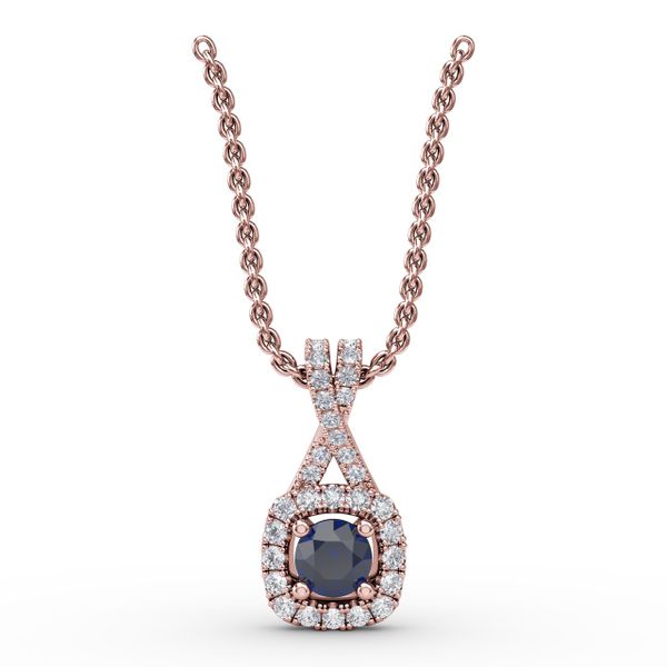 Halo Sapphire and Diamond Pendant  Mesa Jewelers Grand Junction, CO