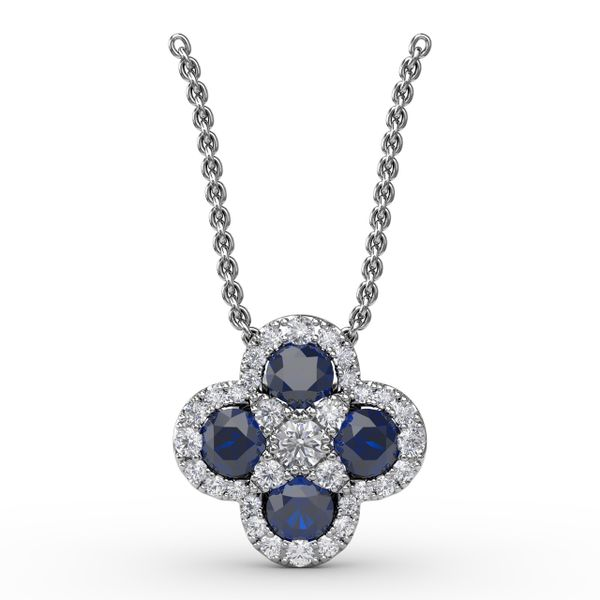 Sapphire and Diamond Flower Necklace, 14K White Gold