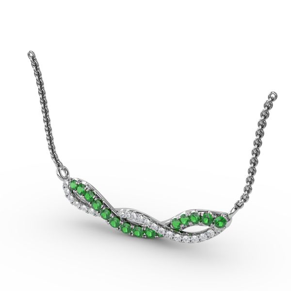 Emerald and Diamond Twist Pendant Image 2 LeeBrant Jewelry & Watch Co Sandy Springs, GA
