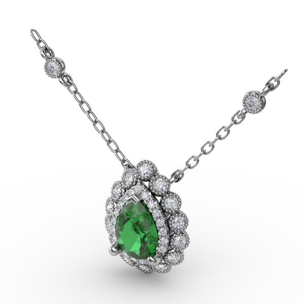 Floral Teardrop Emerald and Diamond Pendant  Image 2 Conti Jewelers Endwell, NY