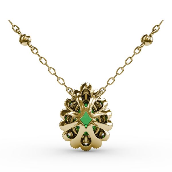 Floral Teardrop Emerald and Diamond Pendant  Image 3 Graham Jewelers Wayzata, MN