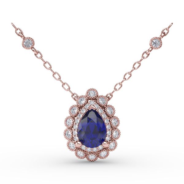 Floral Teardrop Sapphire and Diamond Pendant  Parris Jewelers Hattiesburg, MS