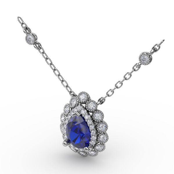 Floral Teardrop Sapphire and Diamond Pendant  Image 2 Mesa Jewelers Grand Junction, CO