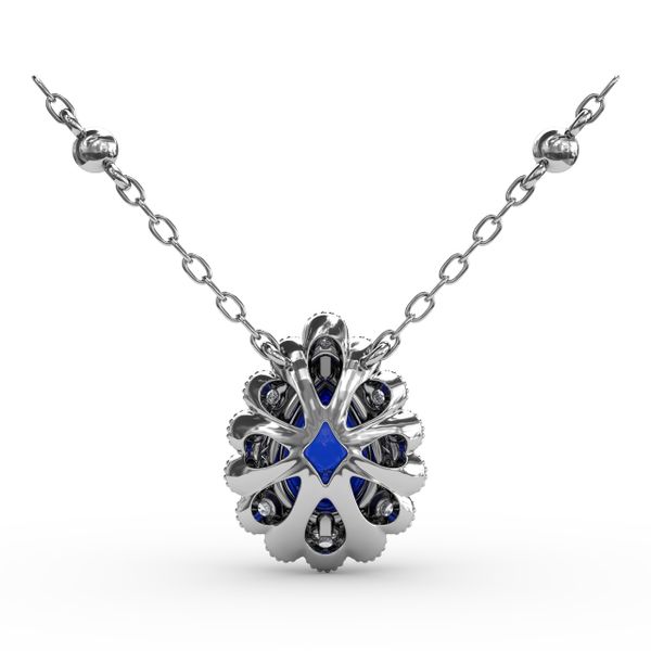 Floral Teardrop Sapphire and Diamond Pendant  Image 3 Falls Jewelers Concord, NC