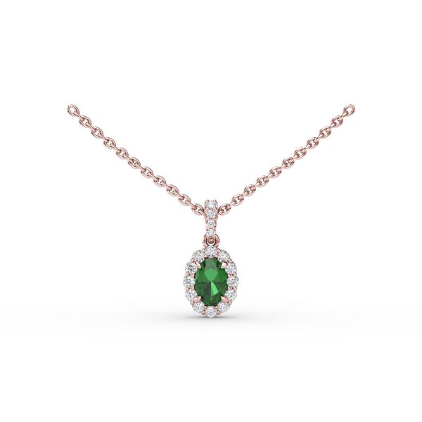 Emerald and Diamond Halo Necklace  Parris Jewelers Hattiesburg, MS