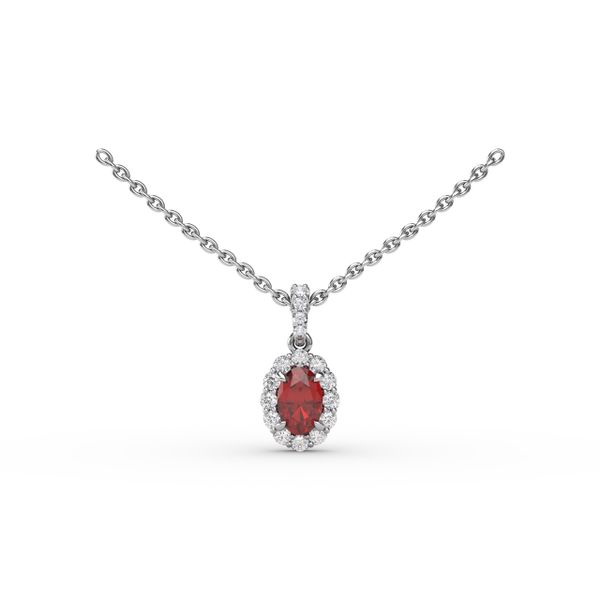 Ruby and Diamond Halo Necklace  Parris Jewelers Hattiesburg, MS