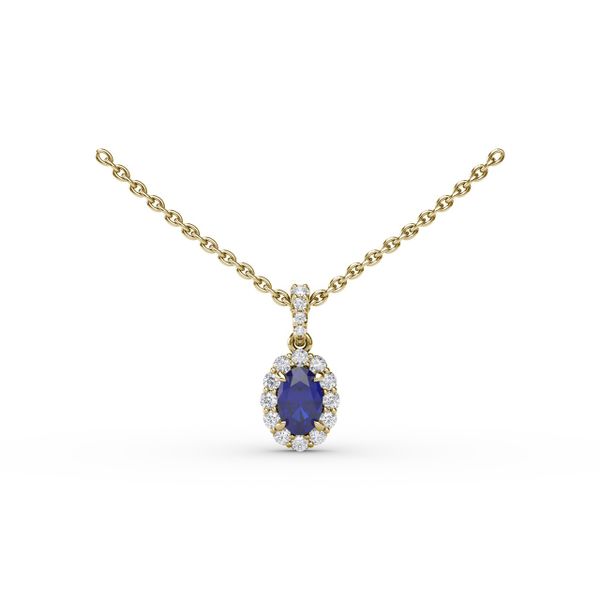 Sapphire and Diamond Halo Necklace  Lake Oswego Jewelers Lake Oswego, OR